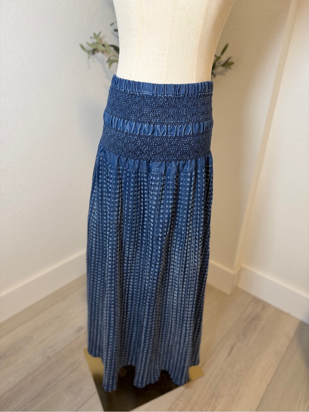 Tantrums Navy Blue Smocked Maxi Skirt with Tassel - Picture 5 of 12